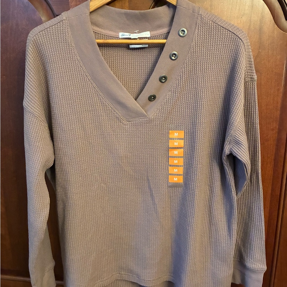 Seven7 Taupe waffle thermal boho hippie Henley medium